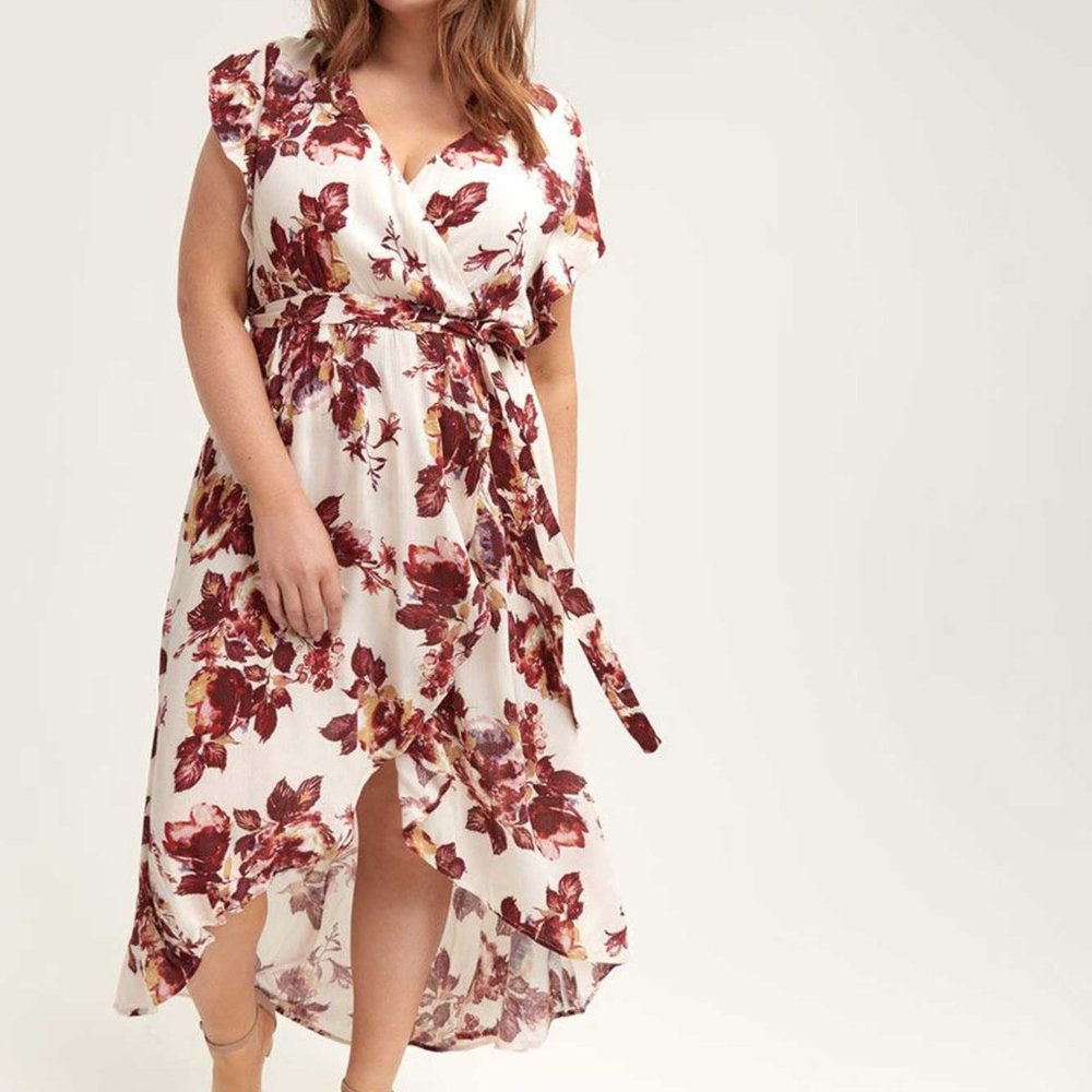 Floral Wrap Front Dress - City Chic